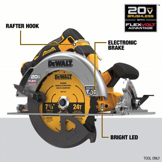 DCS573B - 20V MAX 7-1/4 in. Brushless Cordless Circular Saw With FLEXVOLT Advantage™ (Tool Only)