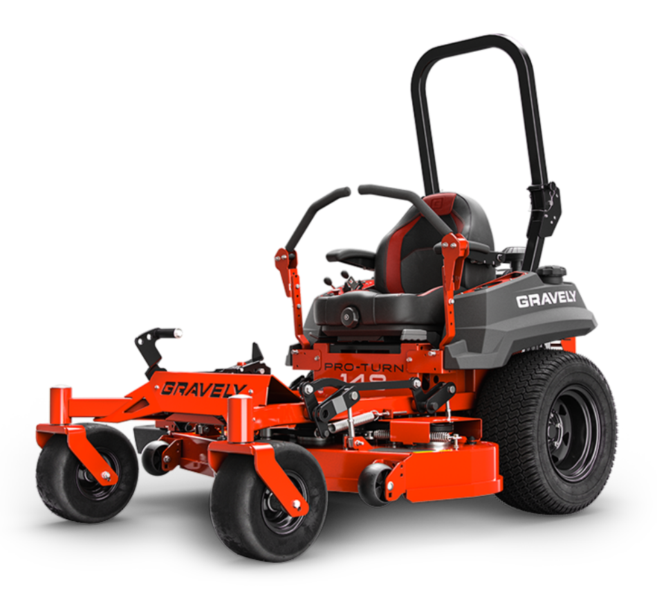 Gravely zero-turn lawn mower on a white background