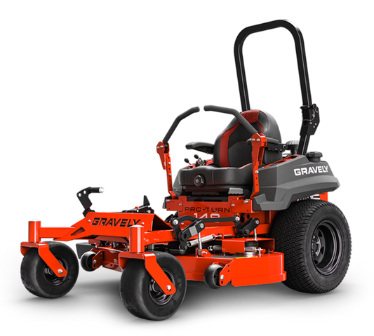 Gravely zero-turn lawn mower on a white background