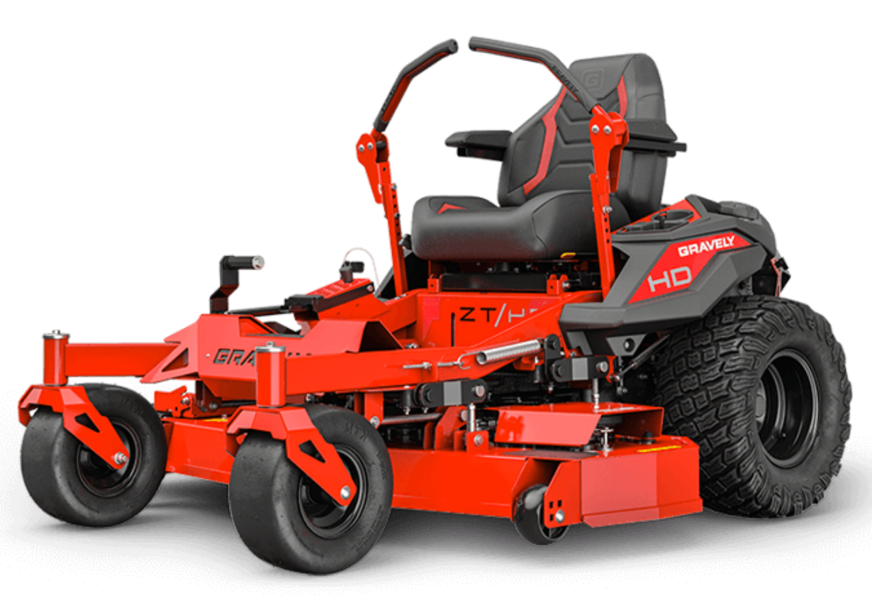 Red riding lawn mower on a black background